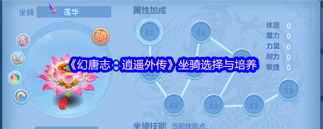 幻想唐志:逍遥传记坐骑的选择和培训!